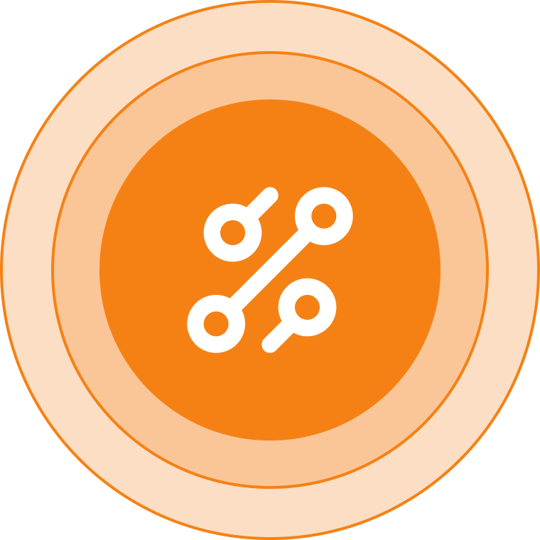 Group 12 An orange circle with a white icon depicting two connected lines intersecting a percentage sign.